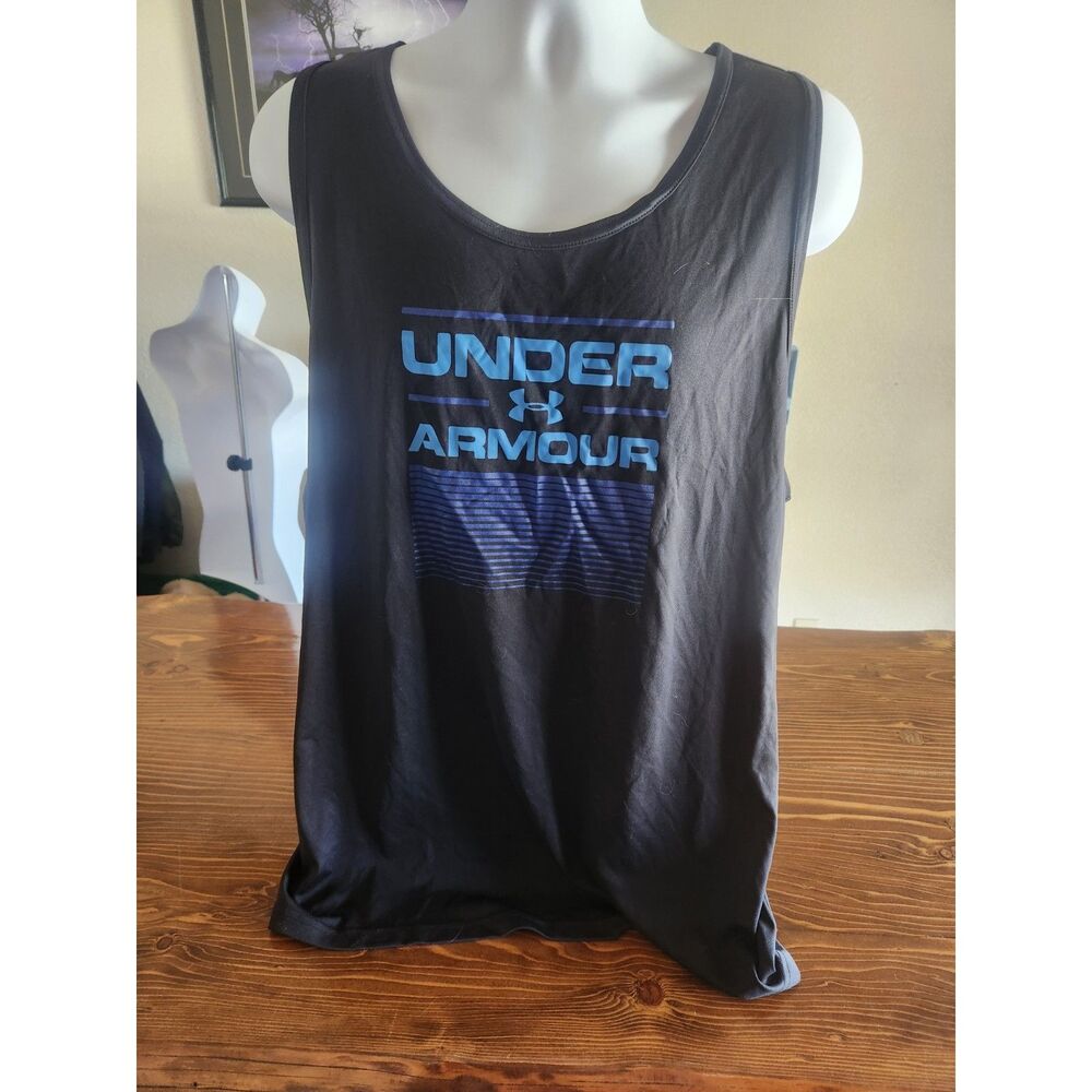 Under Armour HeatGear Mens 2XL Black Graphic Tank Top Sleeveless Shirt Gym
